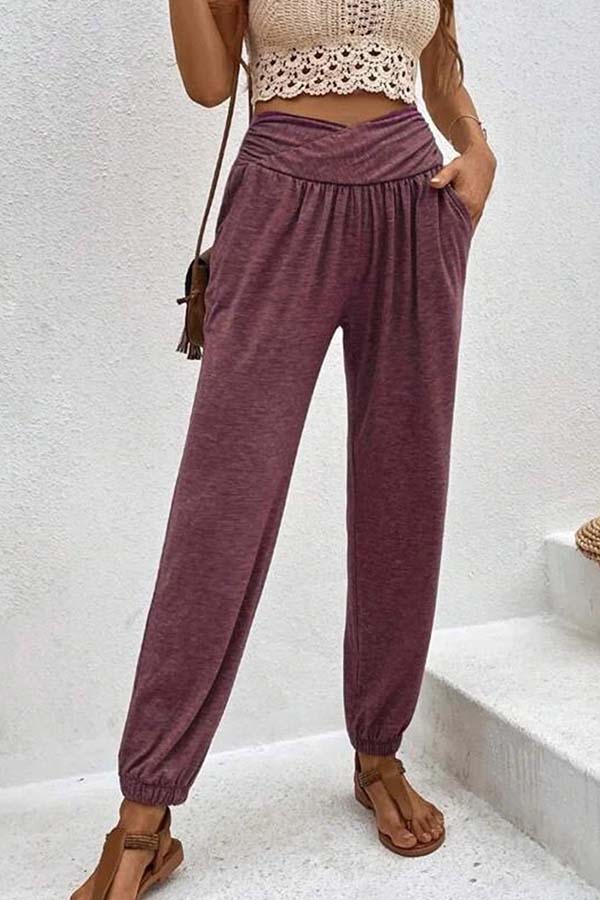 Temperament casual loose pocket high waist pants