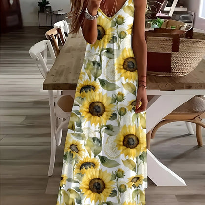 LP | Summer Fresh Floral Print Beach Holiday Casual Suspenders Dress Fashion Sleeveless Loose Long Skirt