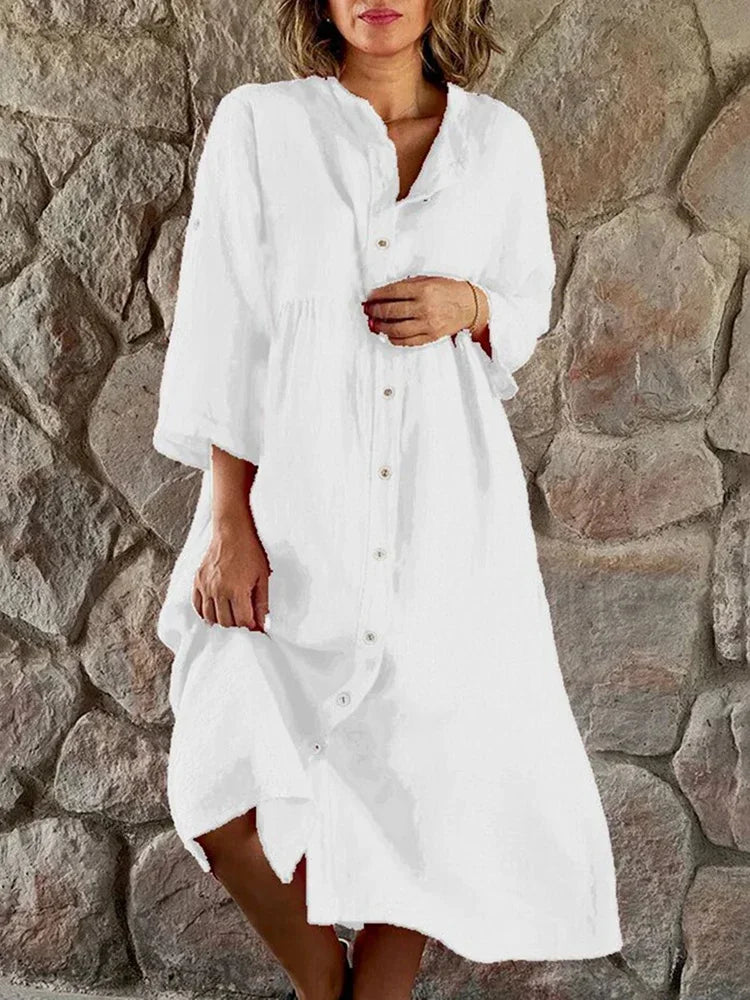 LP | Cotton and linen fitted shirt dress