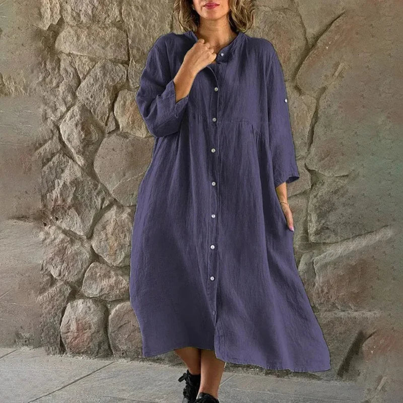LP | Cotton and linen fitted shirt dress
