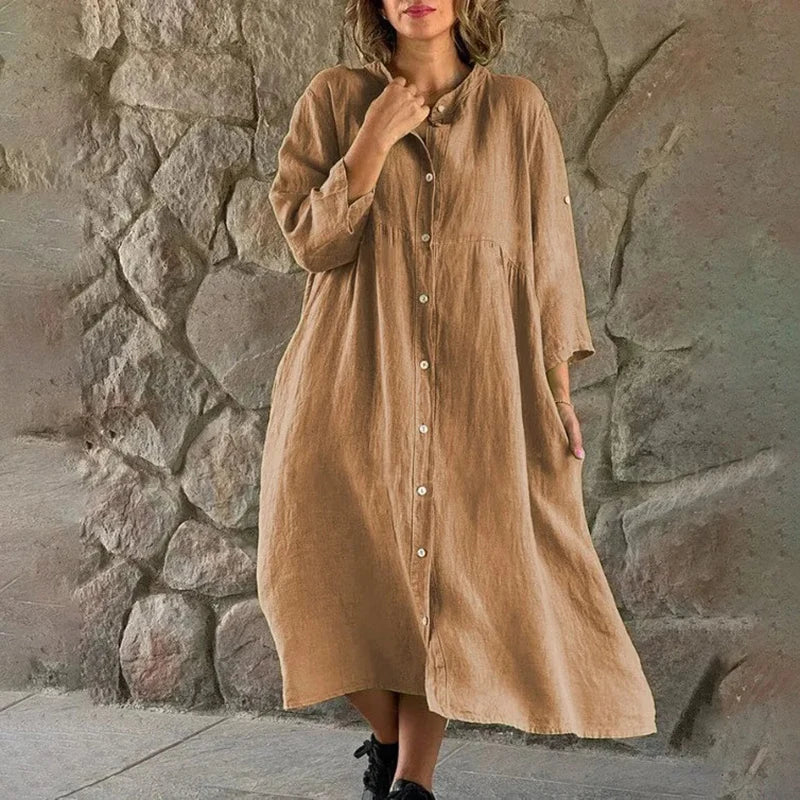 LP | Cotton and linen fitted shirt dress