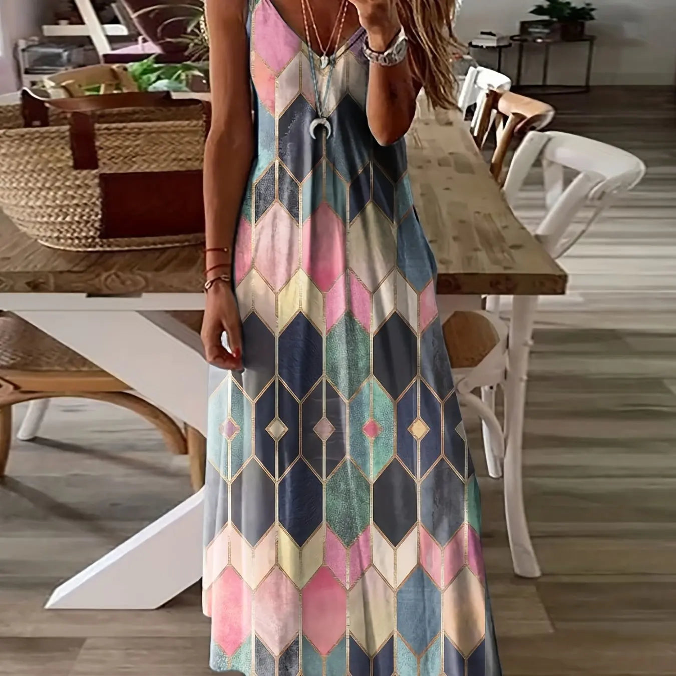 LP | Summer Fresh Floral Print Beach Holiday Casual Suspenders Dress Fashion Sleeveless Loose Long Skirt