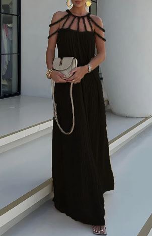 LP | Modern and sophisticated linen-blend draped maxi dress with trim