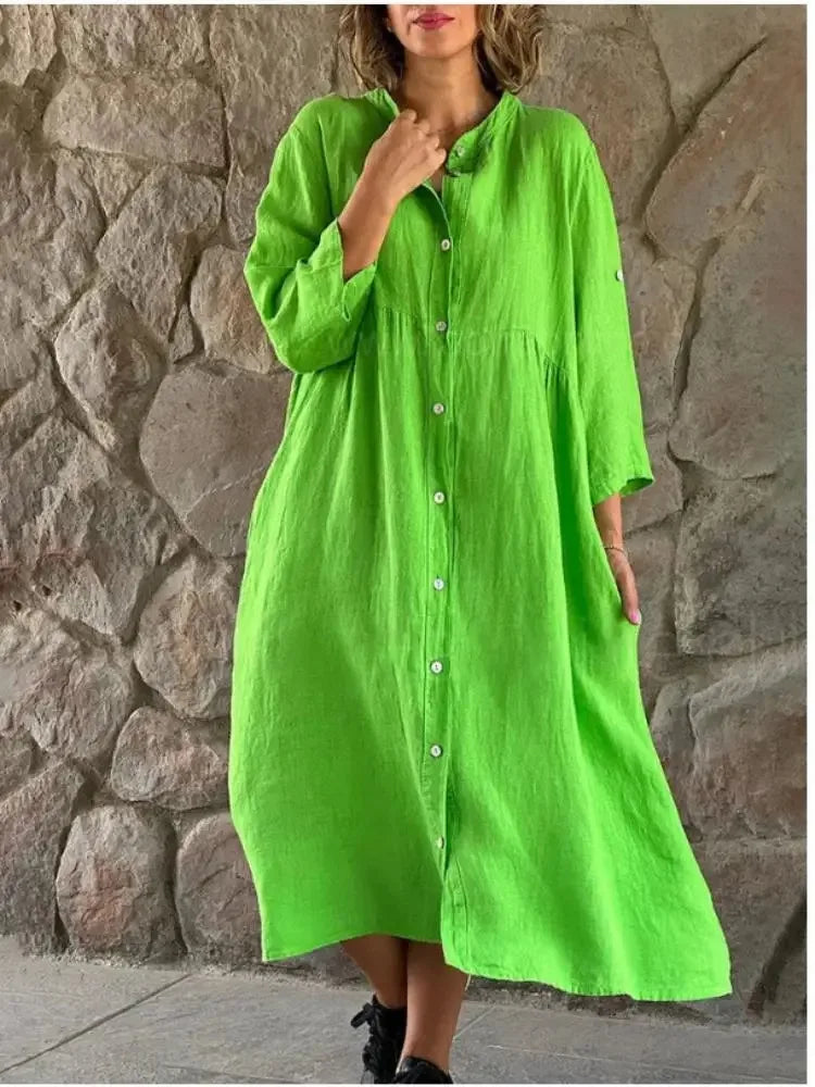LP | Cotton and linen fitted shirt dress