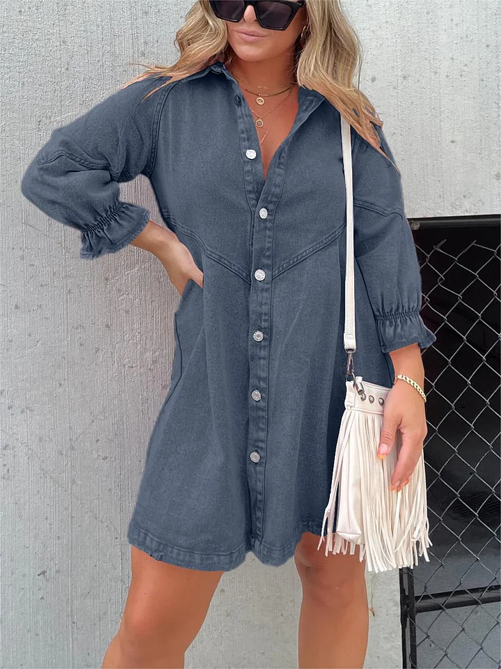 LP | Washed denim dress with puff sleeves