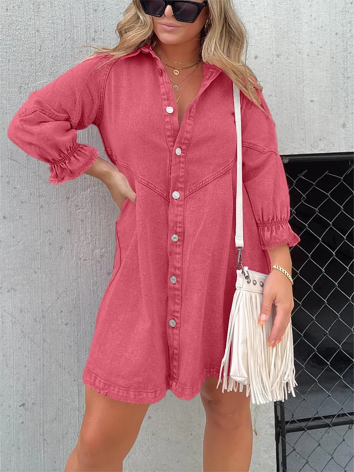 LP | Washed denim dress with puff sleeves