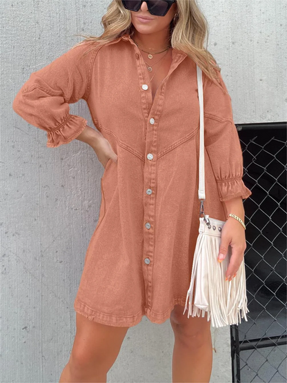 LP | Washed denim dress with puff sleeves