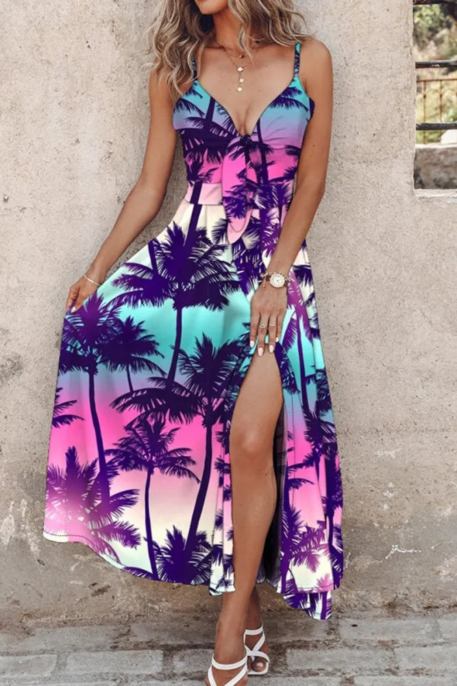 LP | Print Casual Halter Spaghetti Strap Long Dresses