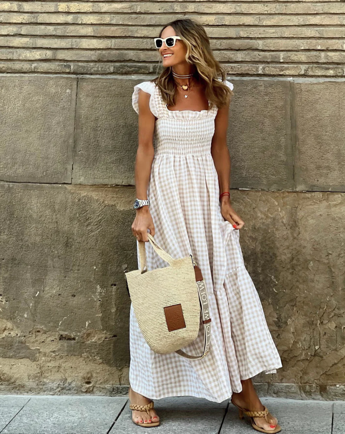 LP | Maxi dress with ruffled sleeves and checkerboard ruffles