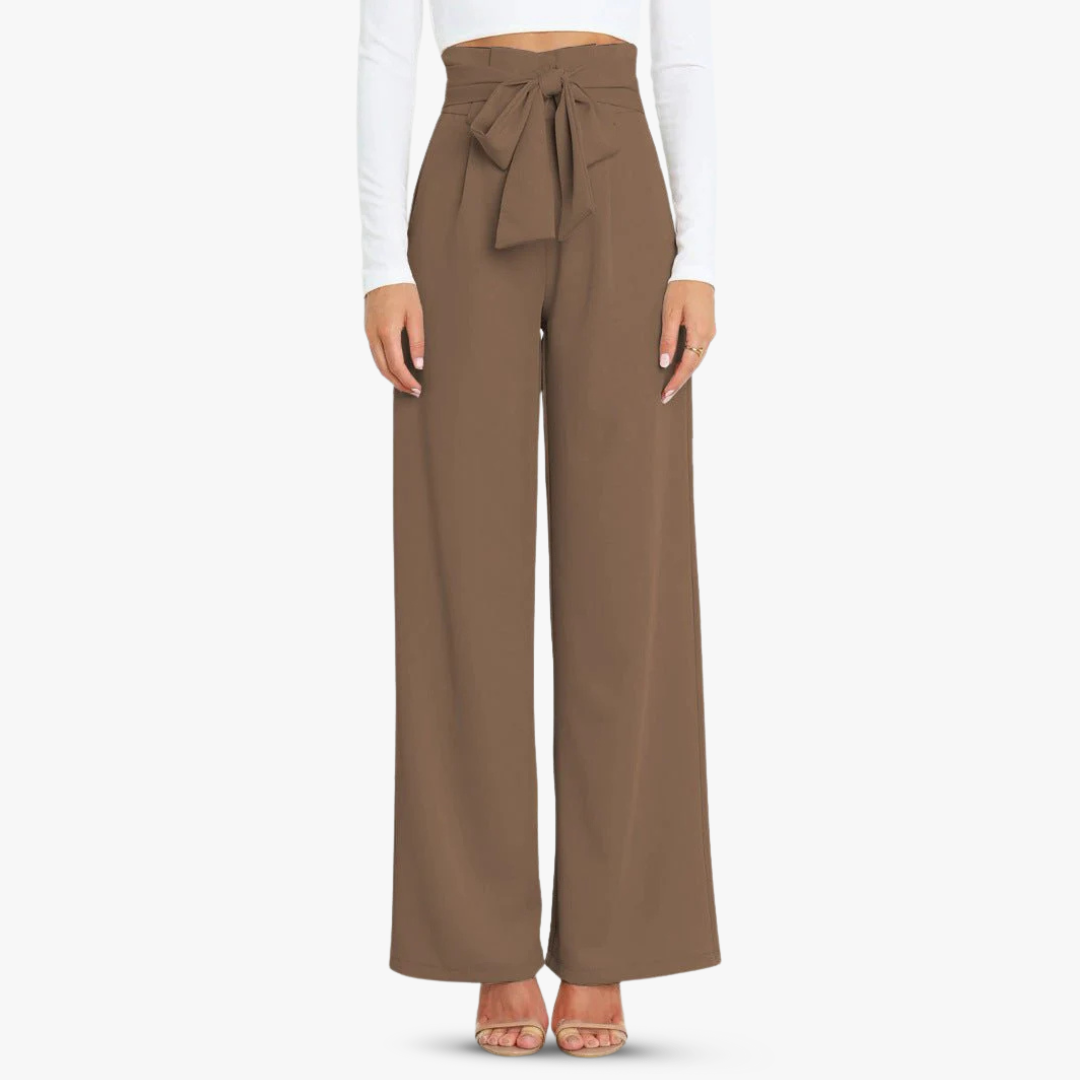 Women's wide-leg fabric pants with tie belt