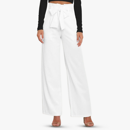 Women's wide-leg fabric pants with tie belt