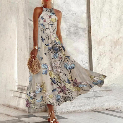 LP | sleeveless maxi dress with butterfly neckline.