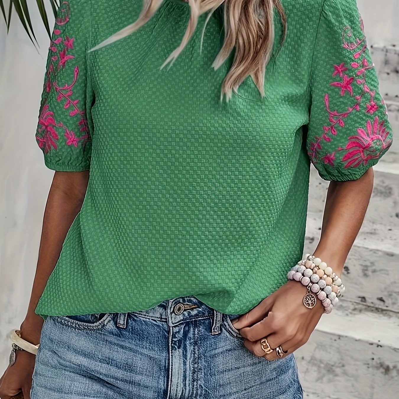 Blouse - Embroidered floral motif & Breathable fabric