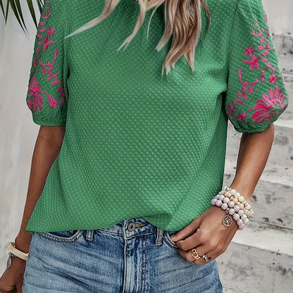 Blouse - Embroidered floral motif & Breathable fabric