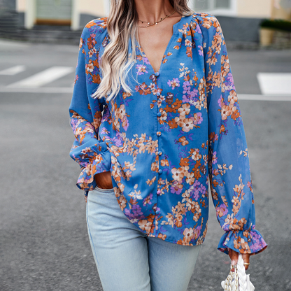 LP | Fashionable and versatile long-sleeved top with floral pattern