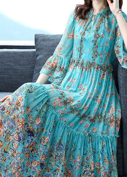LP | Voluminous silk maxi dress in patchwork look with flared sleeves