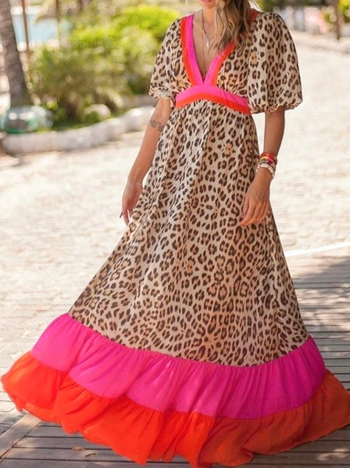 Leopard with colored dress
