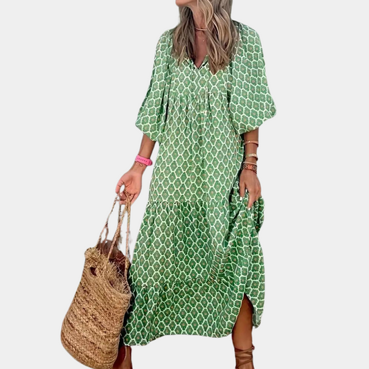 LP | Multi-layer maxi dress with puff sleeves