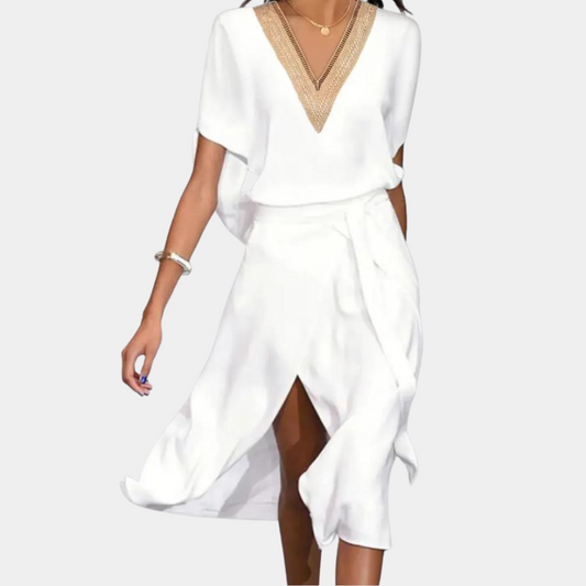 LP | Modern v-neck midi dress for women
