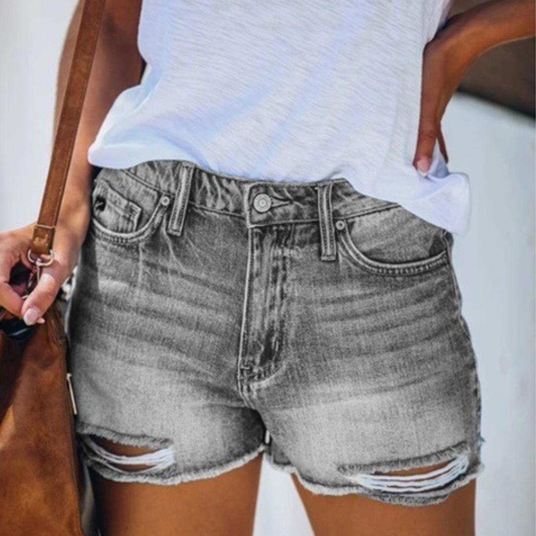 Violaine - Women's summer denim shorts with playful bangs