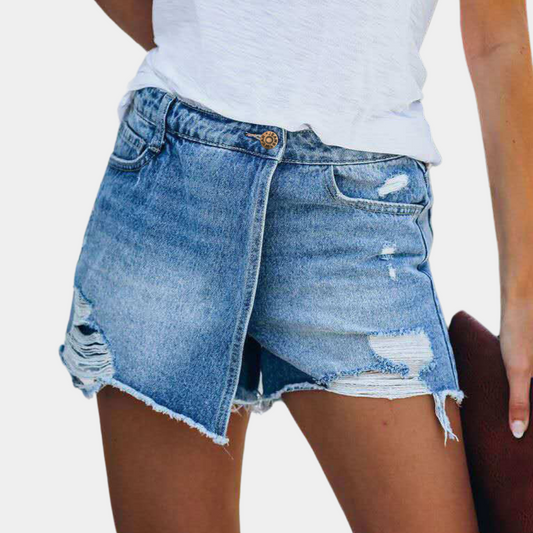 Hildegard - Fashionable asymmetrical jean shorts for women