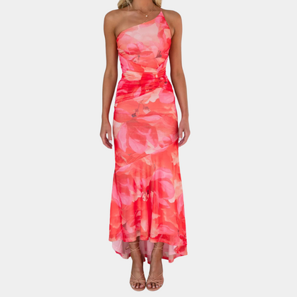 LP | Long embellished dress with asymmetric shoulder