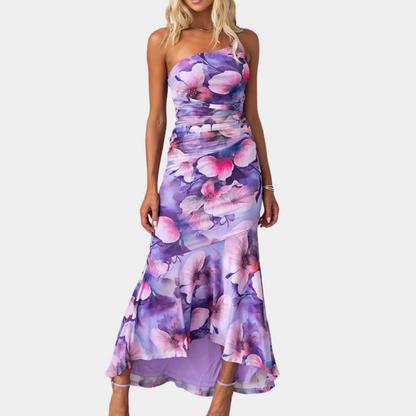 LP | Long embellished dress with asymmetric shoulder