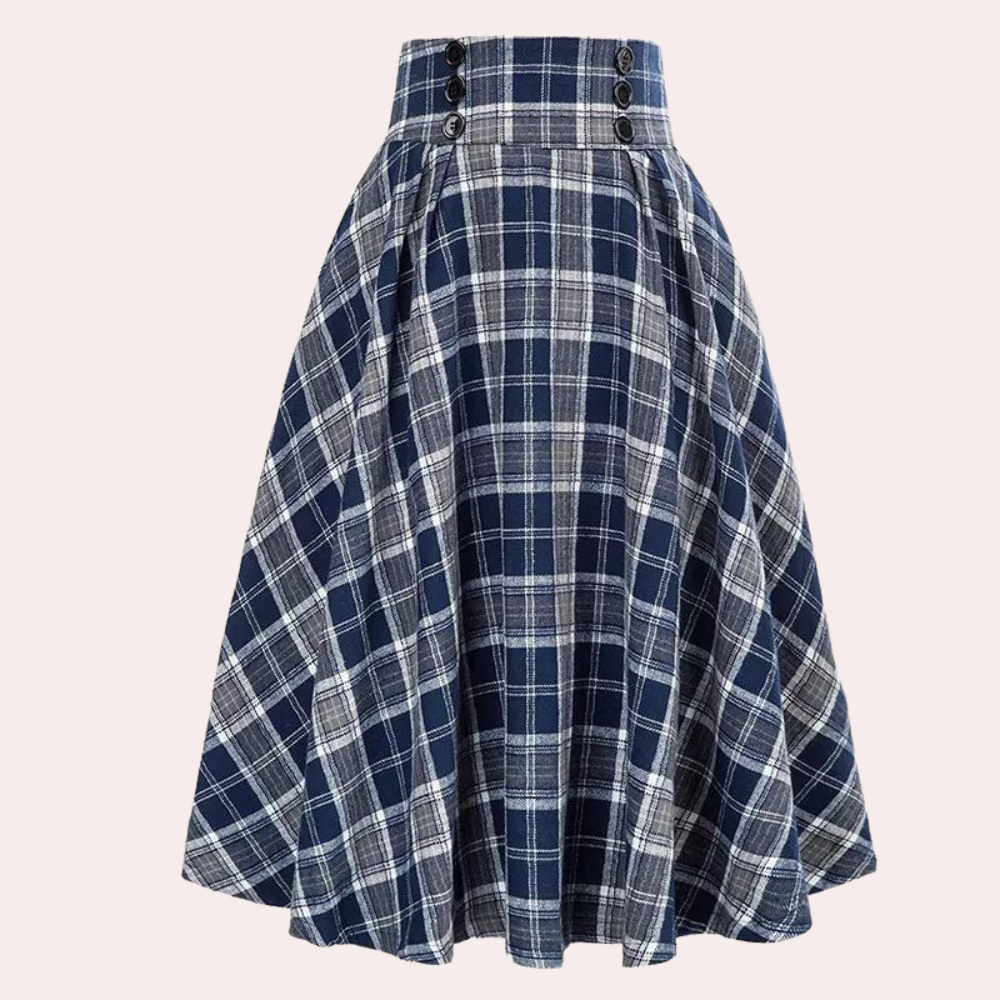 Luminita - Elegant skirt with overstitched checks, A line