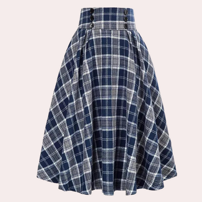 Luminita - Elegant skirt with overstitched checks, A line