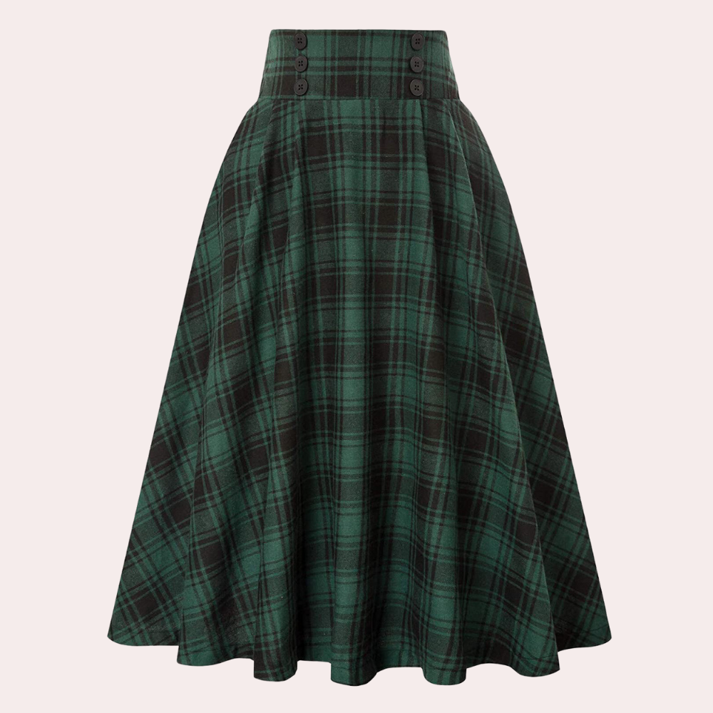 Luminita - Elegant skirt with overstitched checks, A line