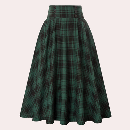 Luminita - Elegant skirt with overstitched checks, A line