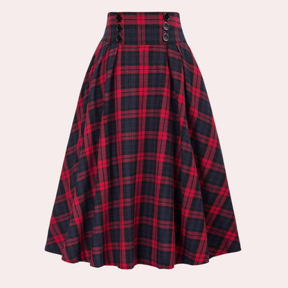 Luminita - Elegant skirt with overstitched checks, A line