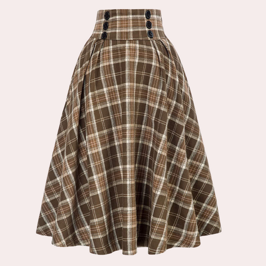 Luminita - Elegant skirt with overstitched checks, A line