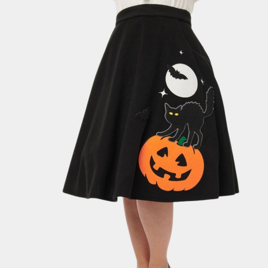 Jolan - Pumpkin and cat skirt for women