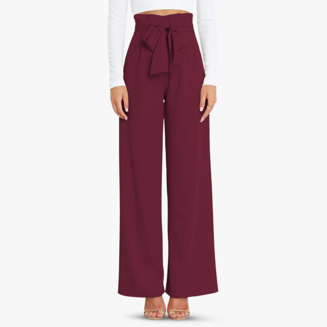 Women's wide-leg fabric pants with tie belt