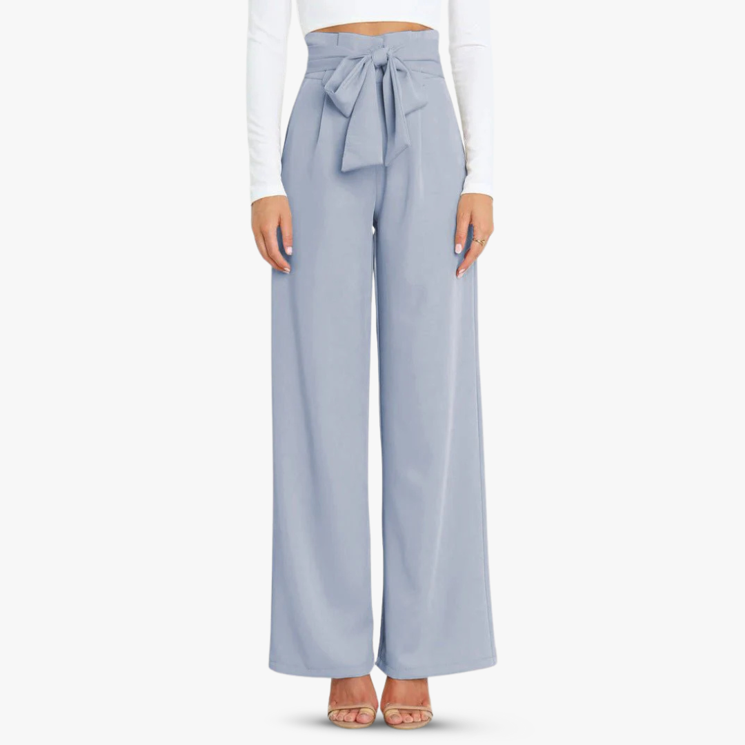 Women's wide-leg fabric pants with tie belt