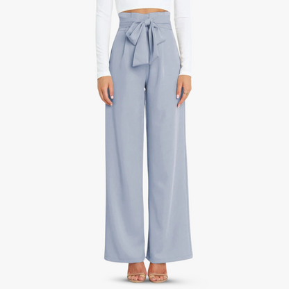 Women's wide-leg fabric pants with tie belt