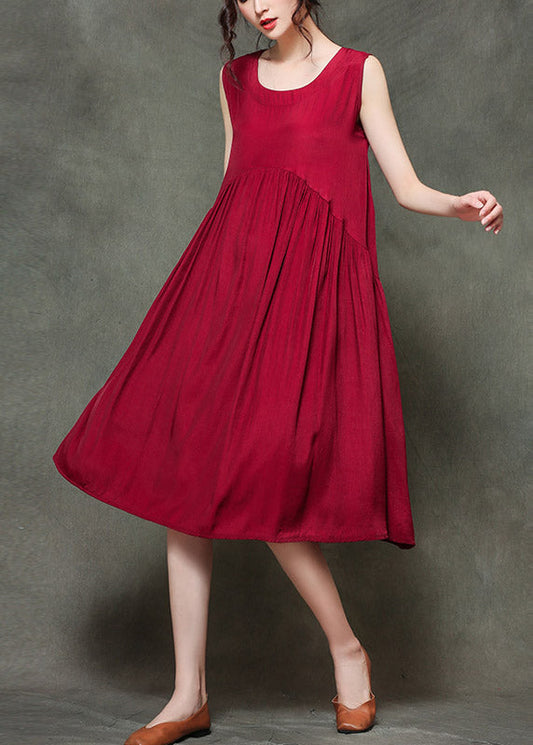 LP | Sleeveless long dresses with O-neck and gathered neckline