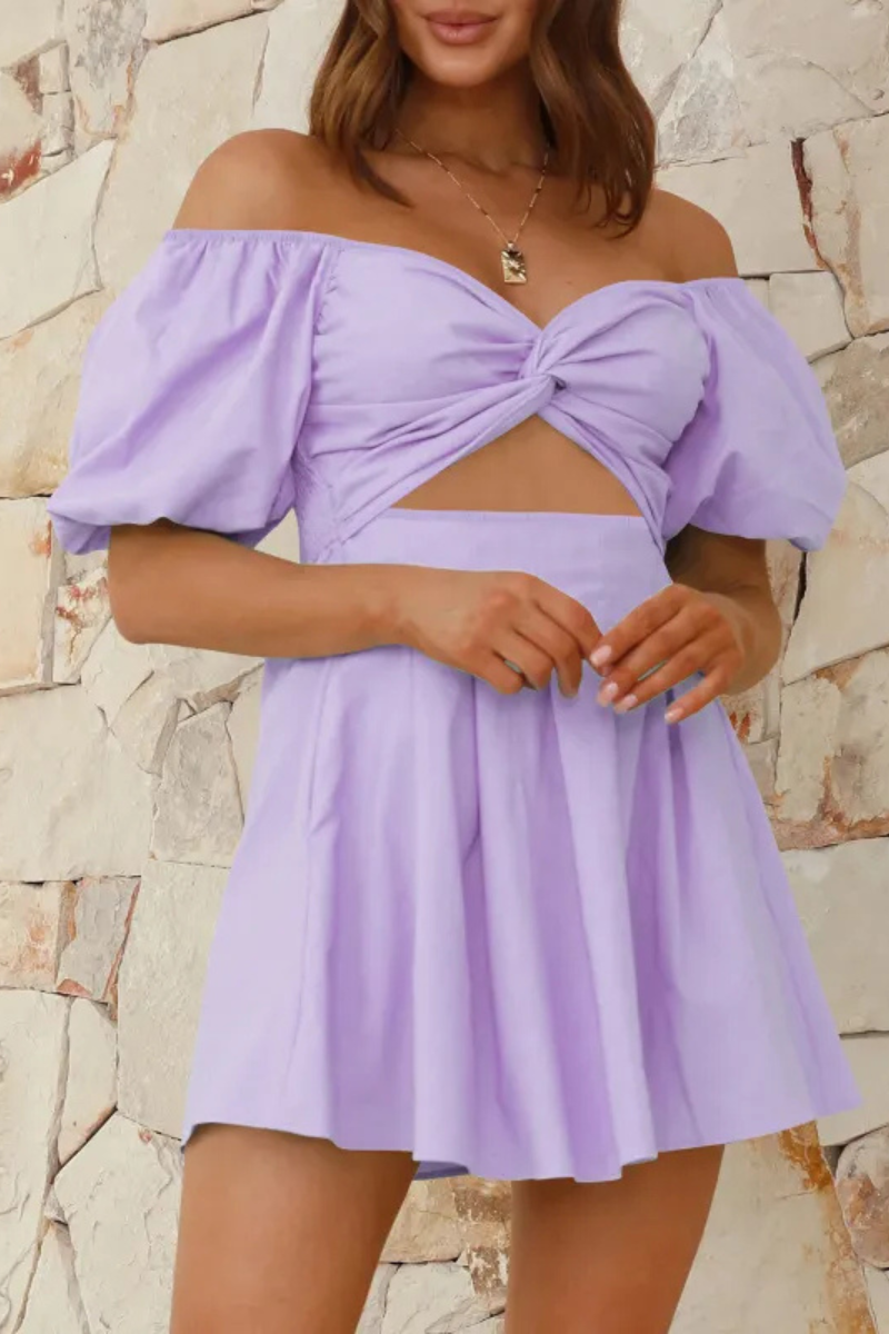 Celeste | Off-shoulder Lantern-sleeve Pleated Dress