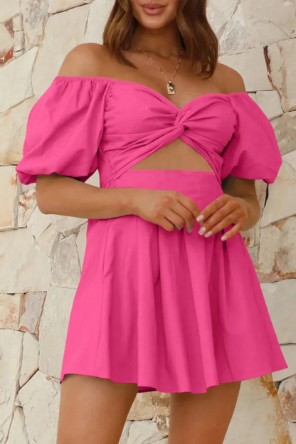 Celeste | Off-shoulder Lantern-sleeve Pleated Dress