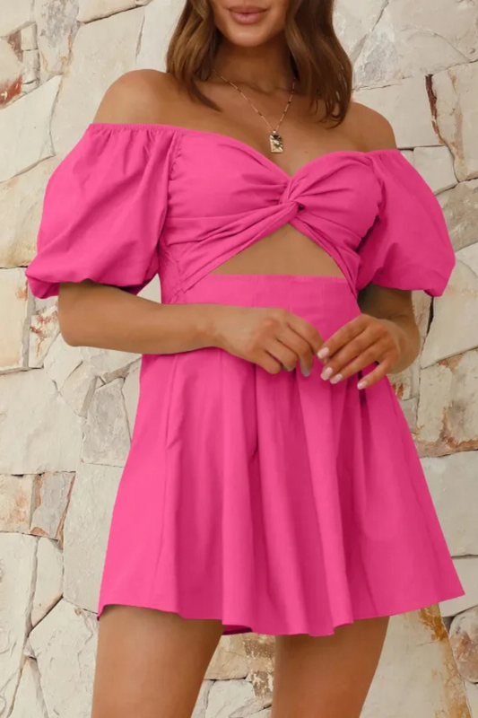 Celeste | Off-shoulder Lantern-sleeve Pleated Dress