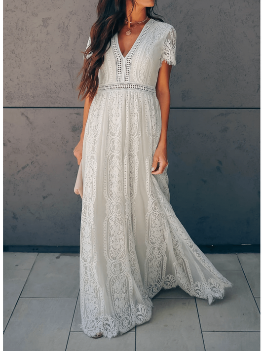 LP | short-sleeved maxi dress with V-neck and lace