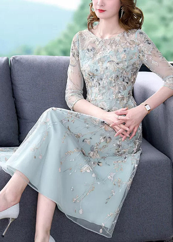 LP | Embroidered floral tunic with O-neck and long dress with half sleeves