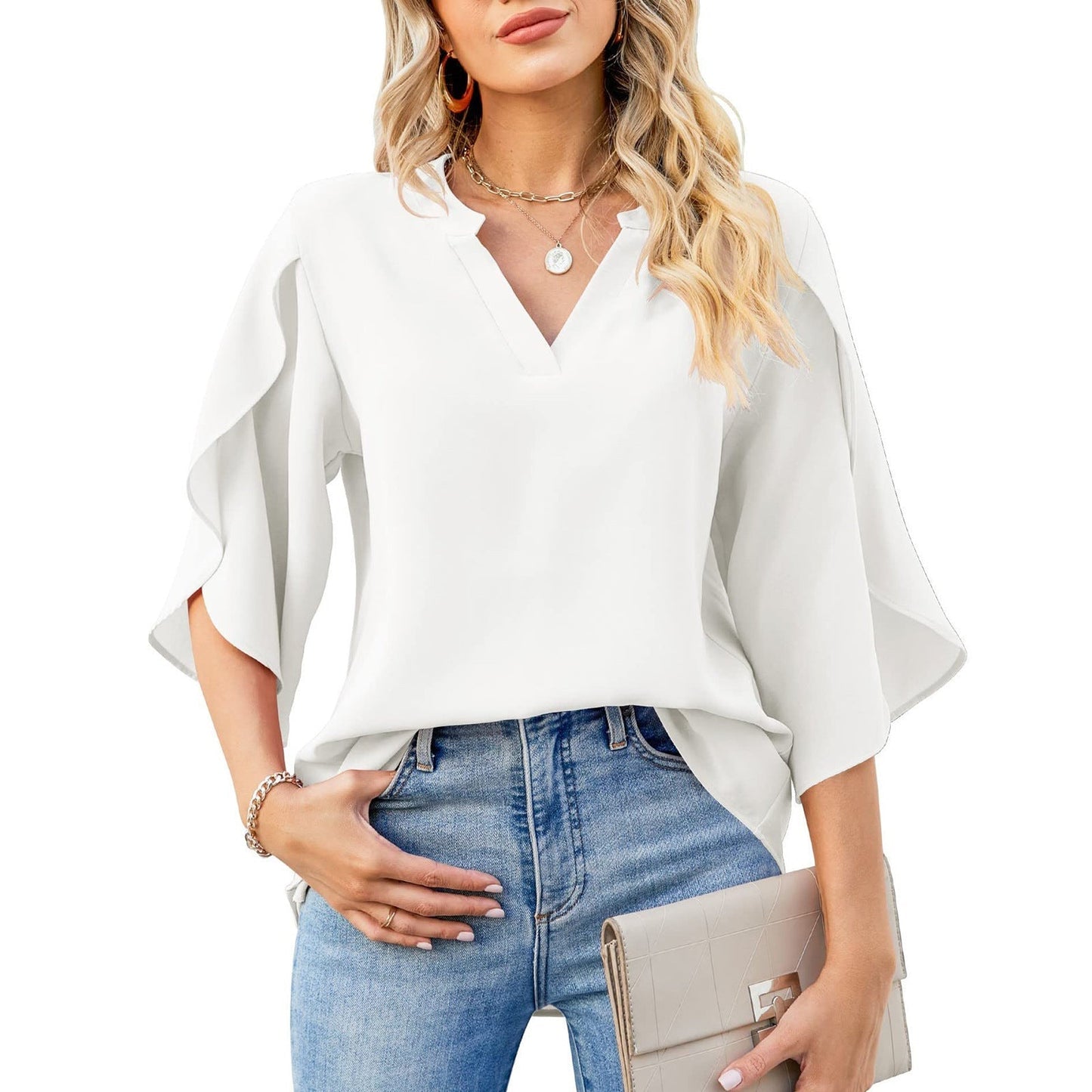 Top in chiffon - Petal sleeves and breathable design