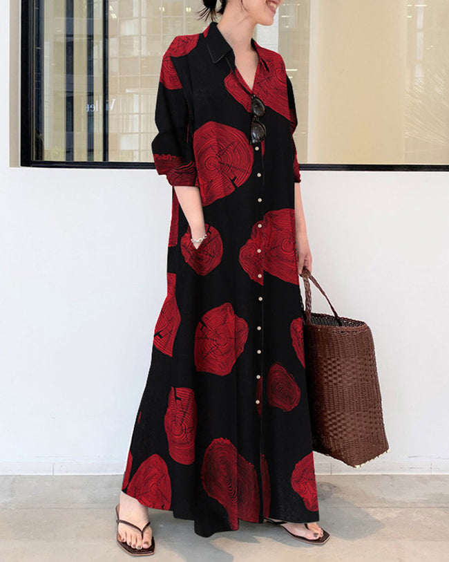 LP | Printed linen long-sleeved maxi wide dress