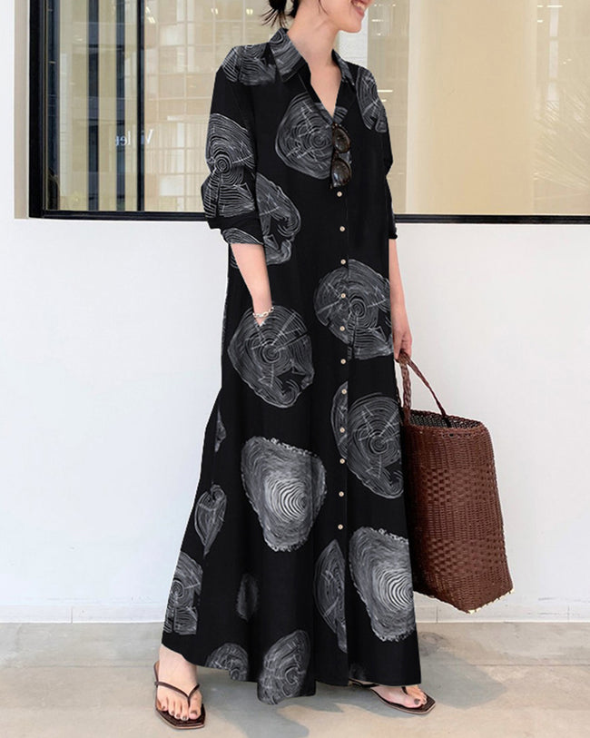 LP | Printed linen long-sleeved maxi wide dress