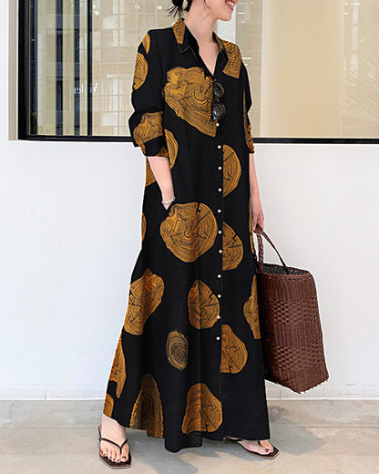 LP | Printed linen long-sleeved maxi wide dress
