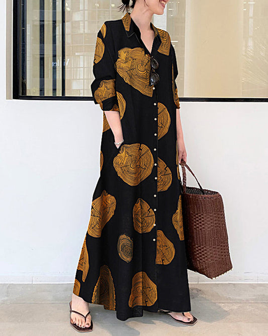 LP | Printed linen long-sleeved maxi wide dress