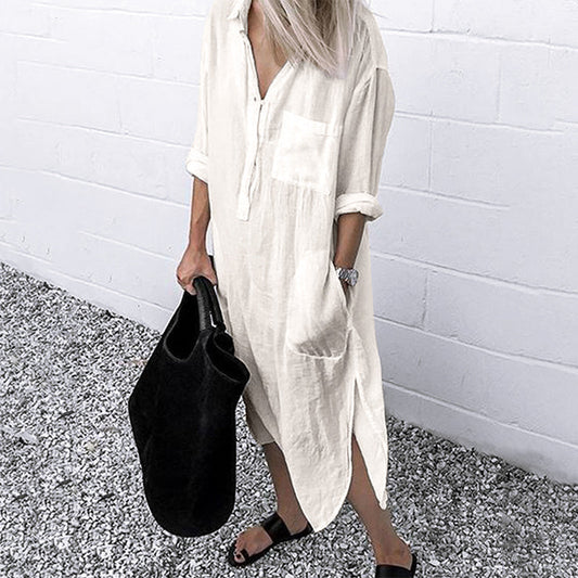 💐Elegant monochrome shirt dress with slit💐