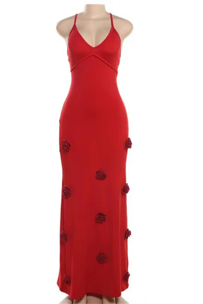 Delphine | Mesh backless dress with flowers